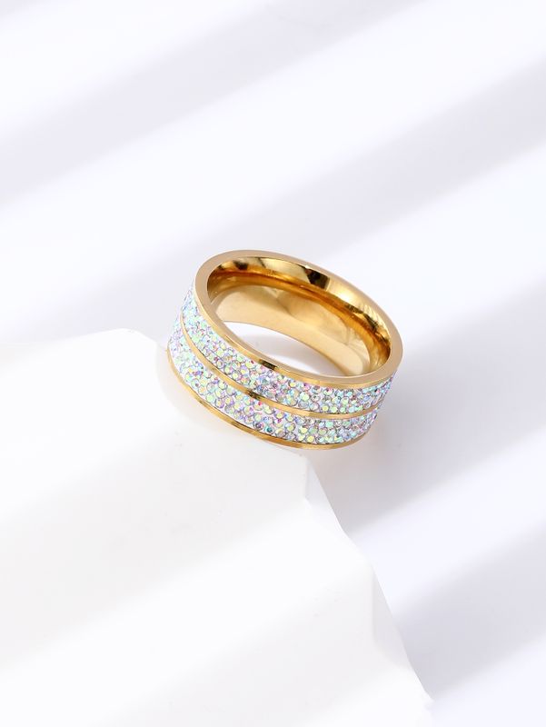 304 Stainless Steel 14K Gold Plated Fashion Inlay Circle Rhinestones Rings