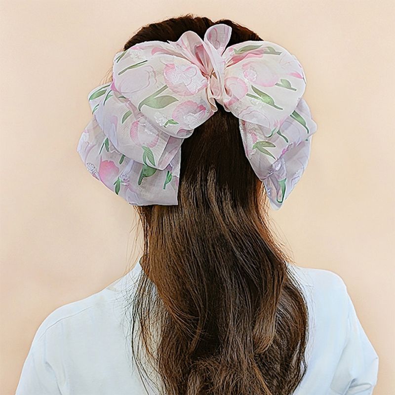 Cute Ditsy Floral Chiffon Bow Knot Hair Clip