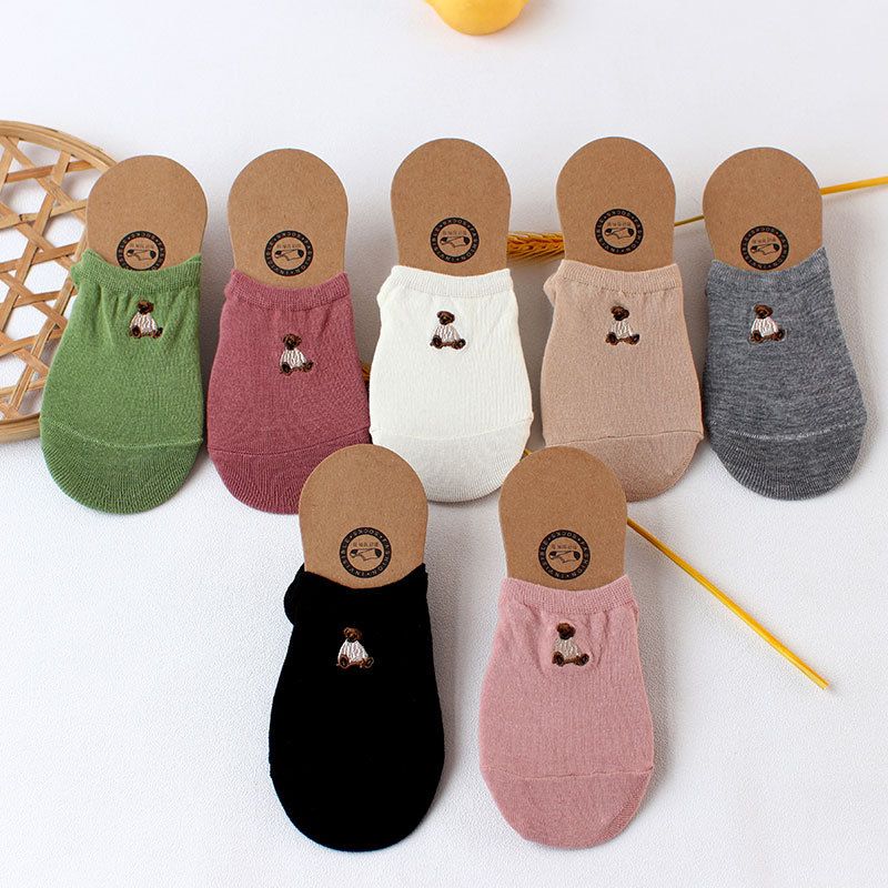 Style Coréen Couleur Unie Coton Broderie Des Chaussettes