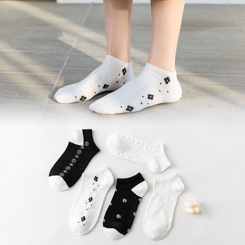 Fashion Color Block Flower Cotton Jacquard Socks