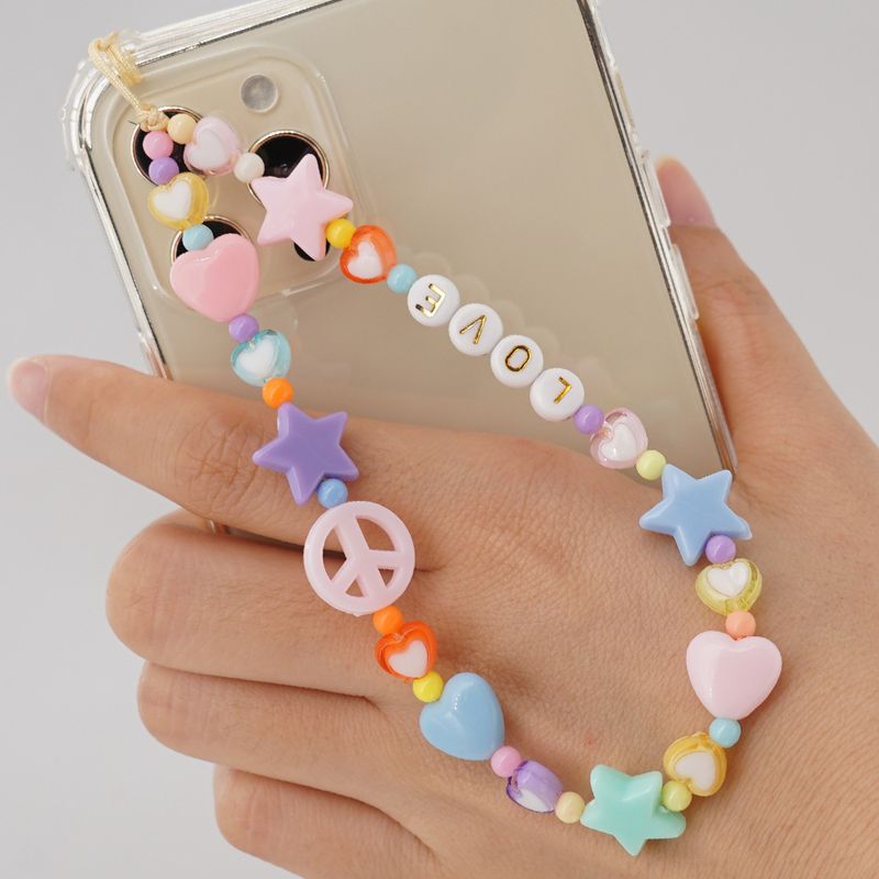 Acrylic Beads Female Love Letters Mixed Color Peach Heart Five-pointed Star Mobile Phone Strap