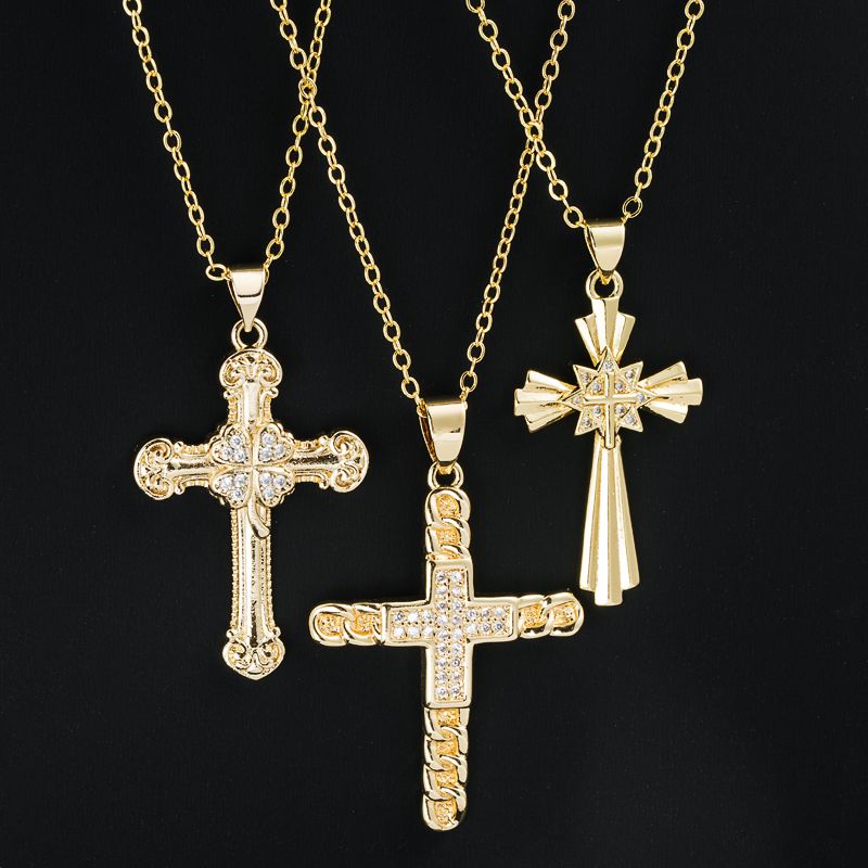 Fashion Cross Copper Necklace Inlay Rhinestone Copper Necklaces