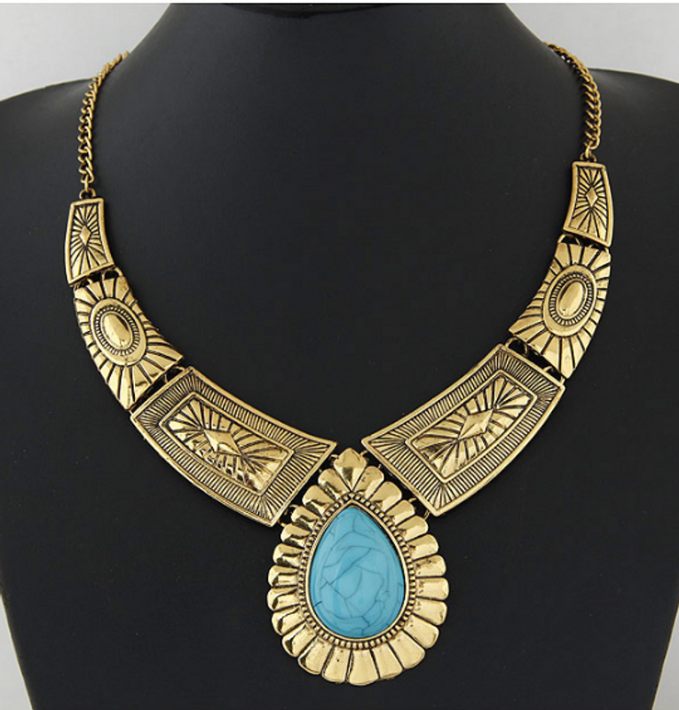 Ethnic Style Water Droplets Alloy Splicing Turquoise Necklace 1 Piece
