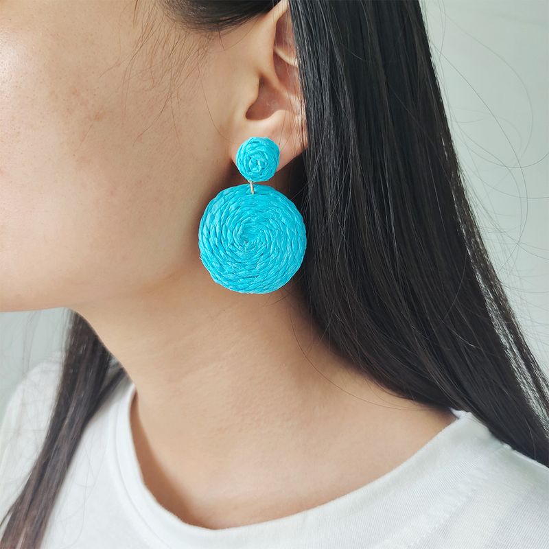 Sweet Round Raffia Drop Earrings