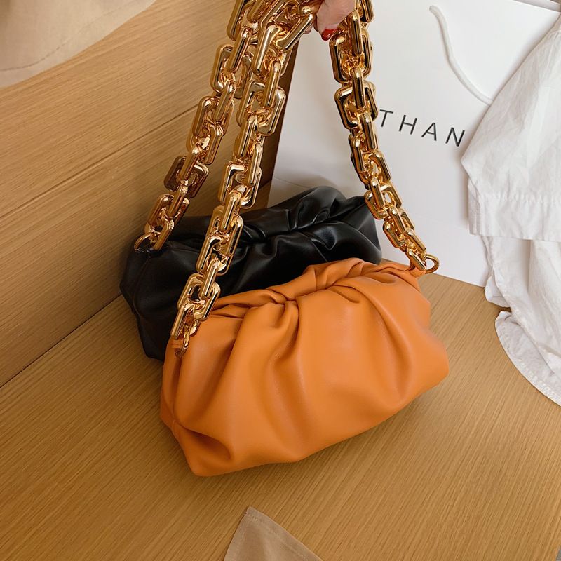 Fashion Solid Color Chain Square Zipper Underarm Bag Chain Bag