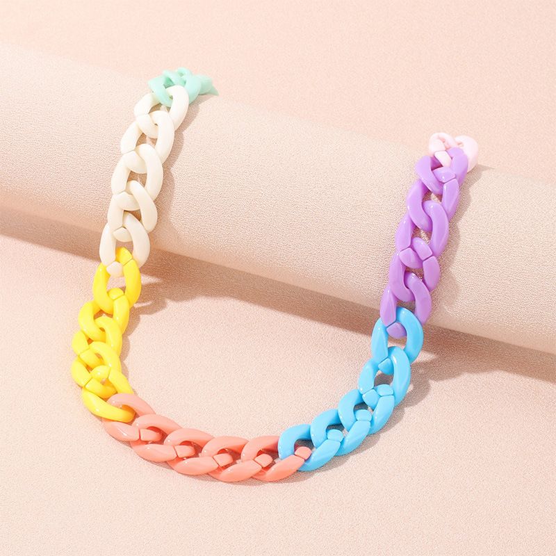 Sweet Colorful Arylic Alloy Chain Necklace