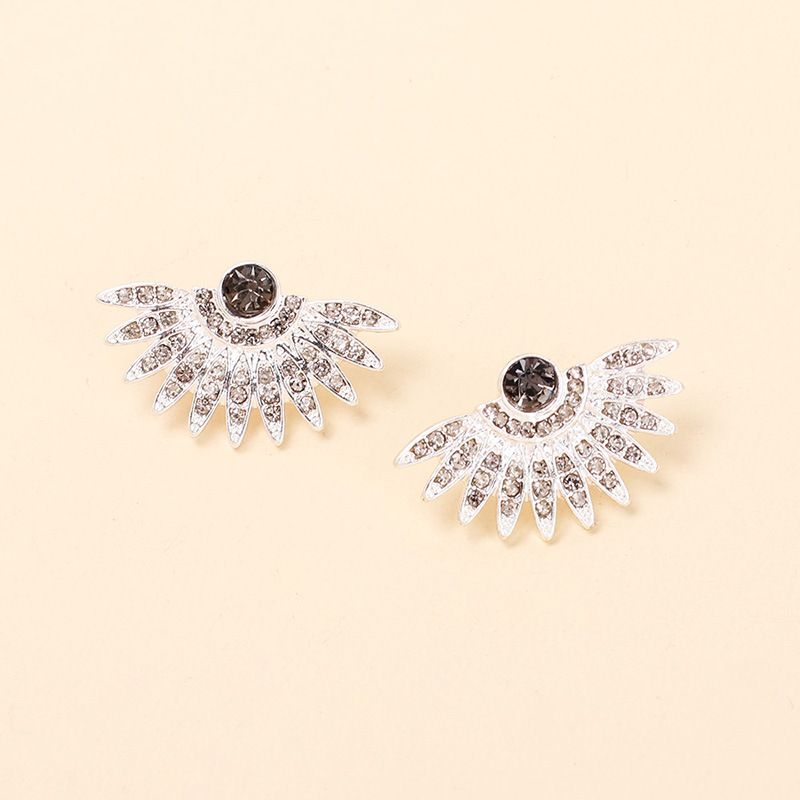 Europe And America Cross Border New Accessories Retro Geometric Fan-shaped Rhinestone Earrings Fashion Temperament Niche Design Earrings