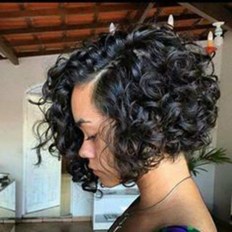 Women's Fashion Street High-temperature Fiber Side Score Short Curly Hair Wigs