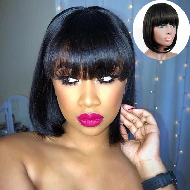 Women's Fashion Party High Temperature Wire Qi Bangs Short Straight Hair Wigs