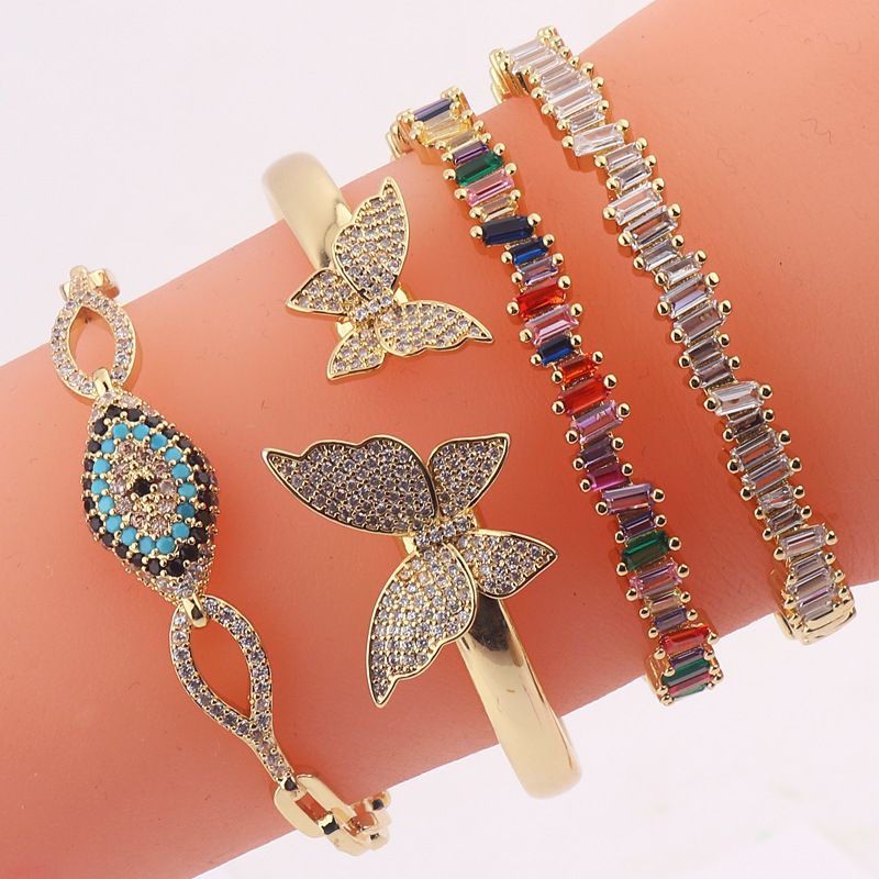 Fashion Devil's Eye Butterfly Copper Bangle Inlay Zircon Copper Bracelets