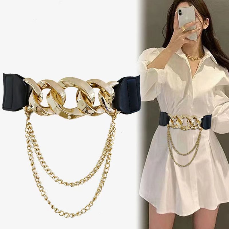 Fashion Solid Color Pu Leather Alloy Chain Belt