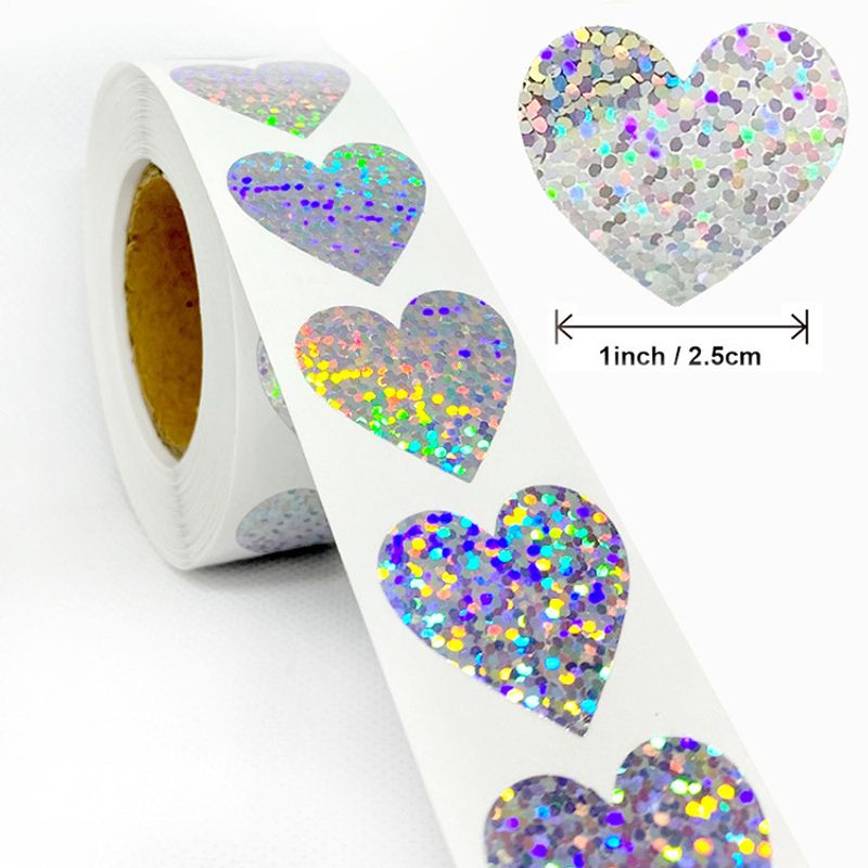 New Beige Dotted Sequined Laser Heart-shaped Sealing Adhesive Sticker Birthday Label Self-adhesive Sticker