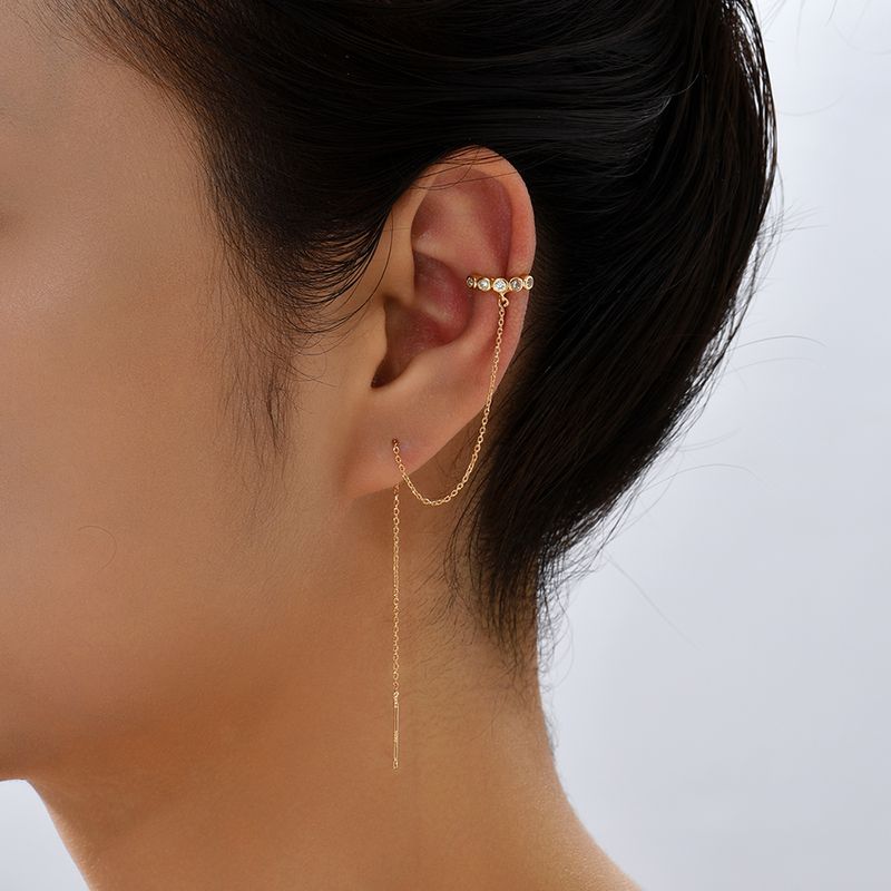 1 Pair Fashion C Shape Tassel Plating Copper Zircon Drop Earrings