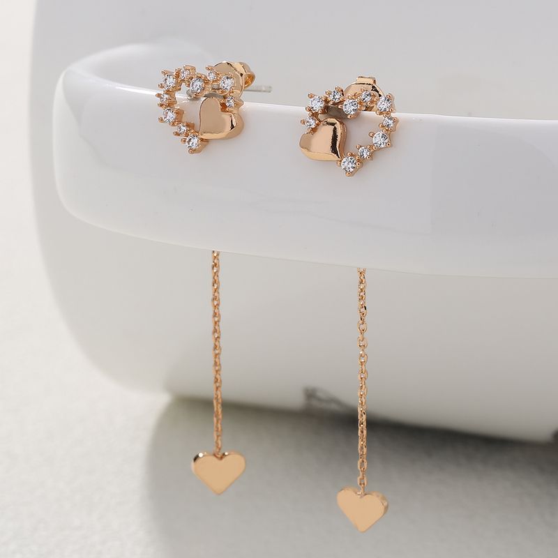 Fashion Heart Shape Copper Earrings Plating Zircon Copper Earrings 1 Pair
