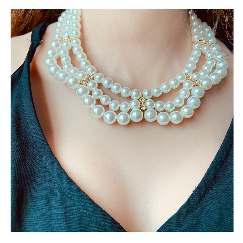 Elegant Geometrisch Imitationsperle Perlen Geschichtet Perle Halskette