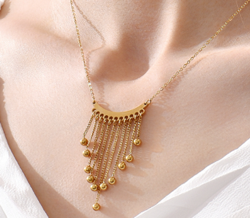Edelstahl 304 14 Karat Vergoldet Einfacher Stil Quaste Dreieck Perlen Halskette Mit Anhänger
