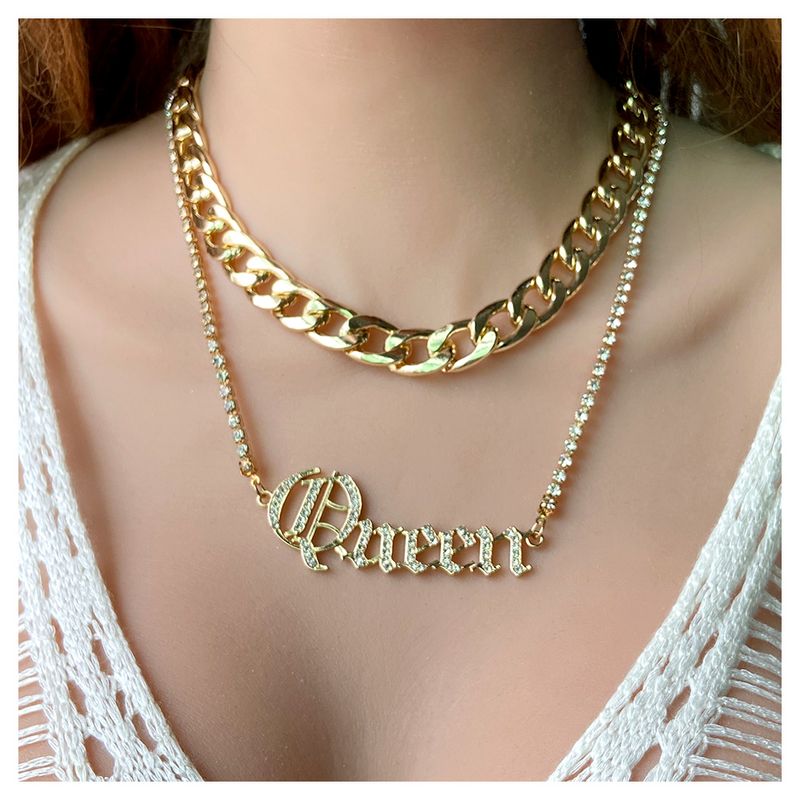Fashion Letter Alloy Inlay Rhinestone Layered Necklaces