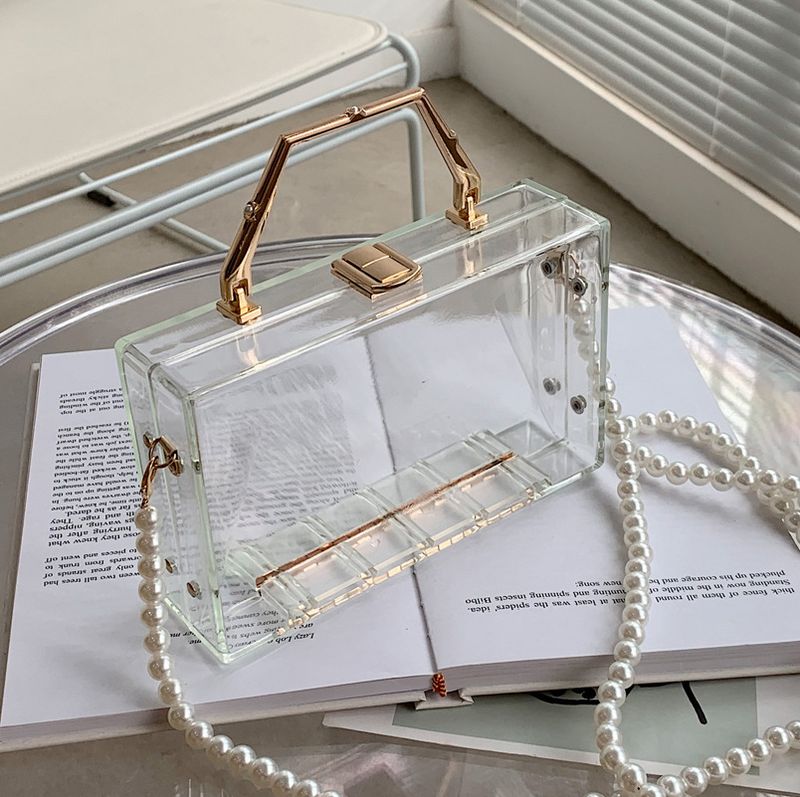 Mode Einfarbig Perle Transparent Metallknopf Quadrat Schnalle Quadratische Tasche