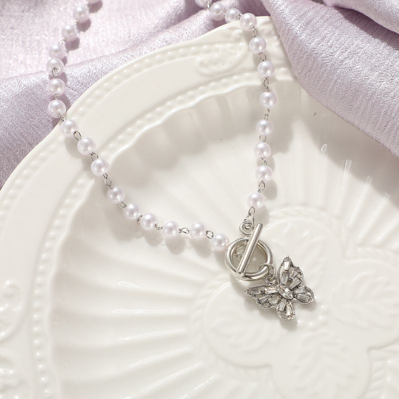 Fashion Butterfly Alloy Pearl Plating Choker