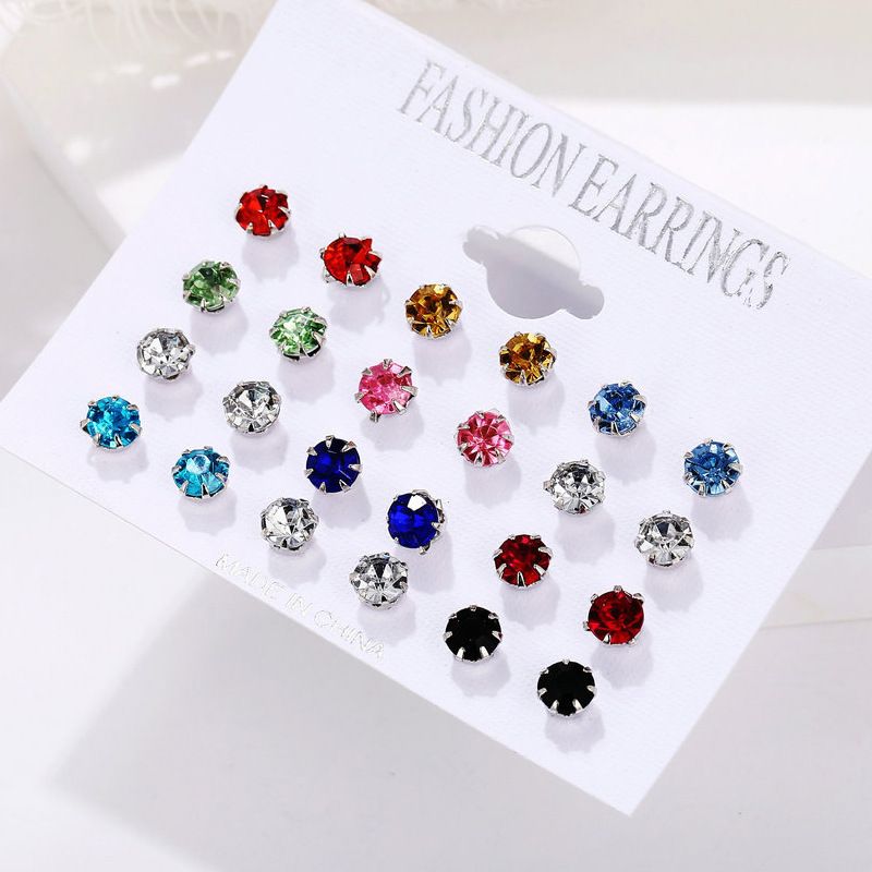 Simple Style Solid Color Alloy Plating Inlay Artificial Crystal Ear Studs 1 Set