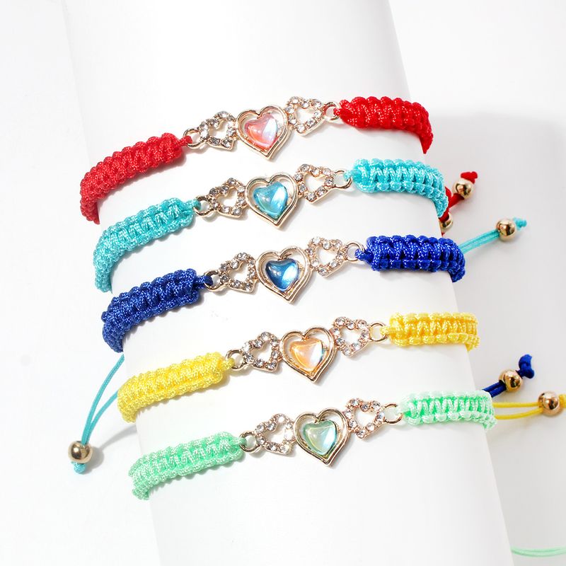 Style Simple Forme De Cœur Fibre Synthétique Alliage Tricot Strass Bracelets