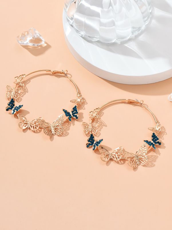 Fashion Butterfly Gold Plated Rhinestone Earrings