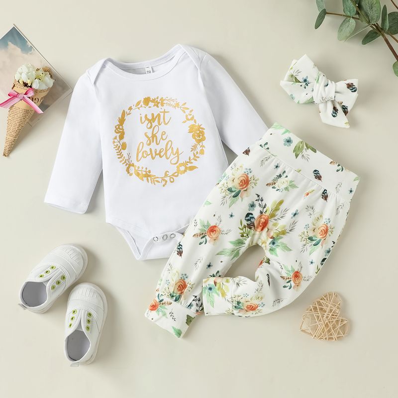 Mode Brief Blume Baumwolle Drucken Hosen-sets Baby Kleidung
