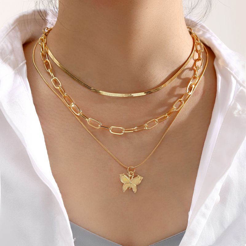 Mode Papillon Alliage Placage Collier En Couches