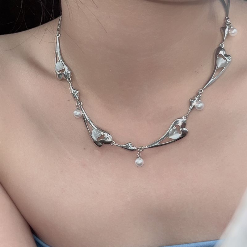 Moda Forma De Corazón Aleación Enchapado Perlas Artificiales Ópalo Collar