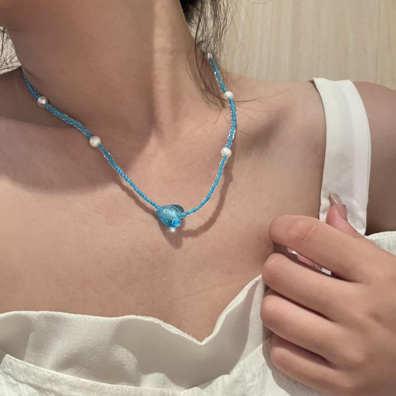 Vacation Heart Shape Beaded Arylic Transparent Necklace