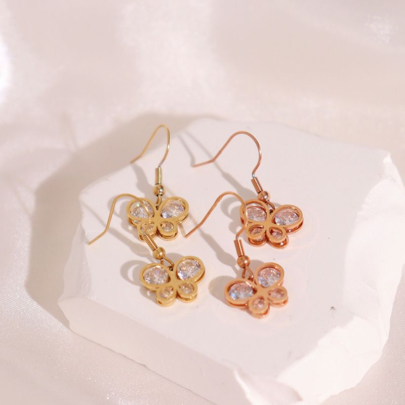 Fashion Butterfly Stainless Steel Earrings Inlay Zircon Stainless Steel Earrings