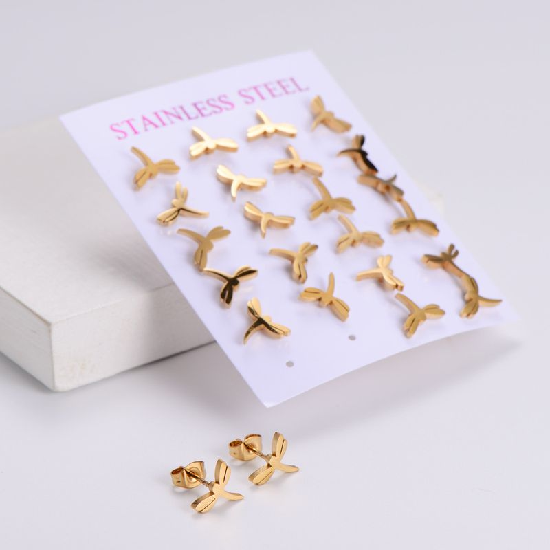 1 Set Simple Style Dragonfly Plating Stainless Steel Ear Studs