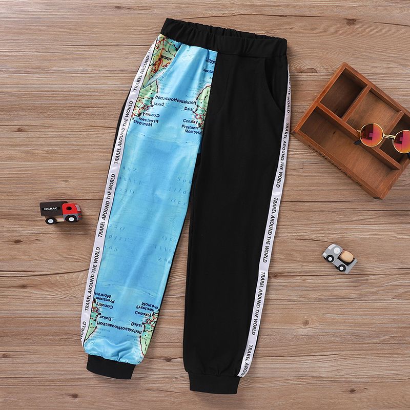 Fashion Map Cotton Printing Patchwork Casual Pants Baby Clothes