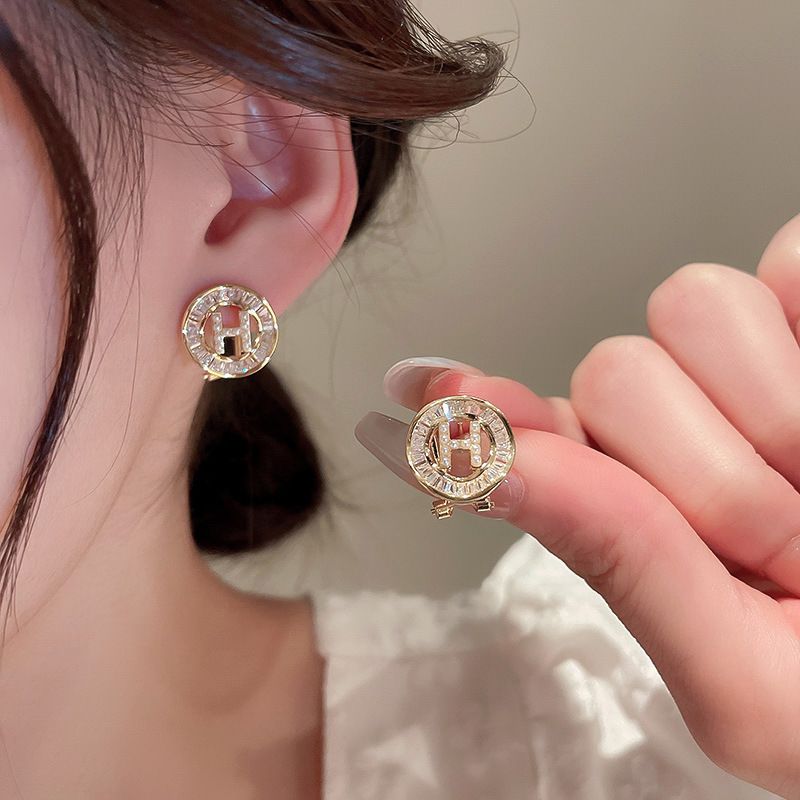 Fashion Letter Copper Ear Studs Inlay Zircon Copper Earrings 1 Pair