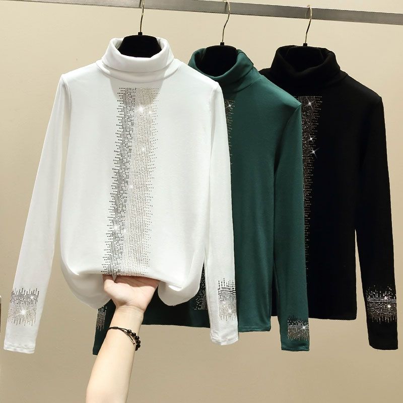 Women's T-shirt Long Sleeve T-shirts Diamond Fashion Solid Color