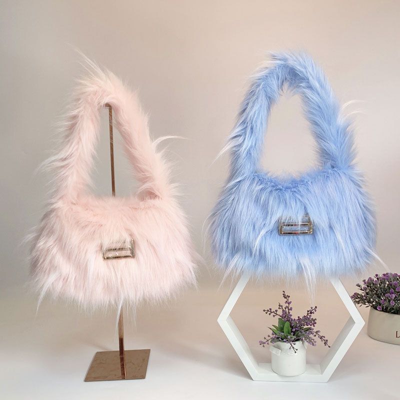 Women's Small All Seasons Plush Solid Color Streetwear Square Handbag