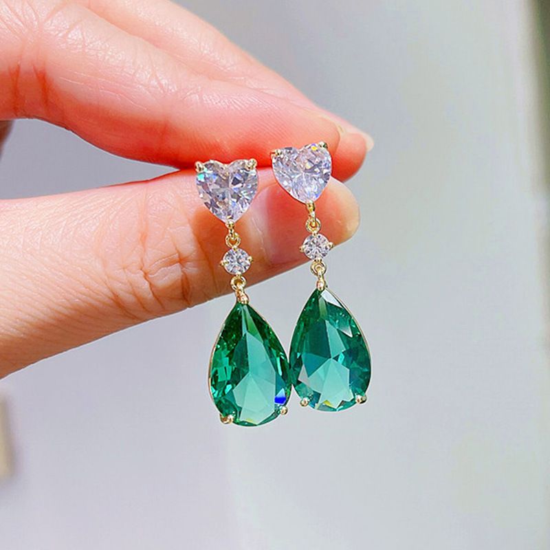 Élégant Les Gouttelettes D'eau Le Cuivre Incruster Zircon Boucles D'oreilles 1 Paire