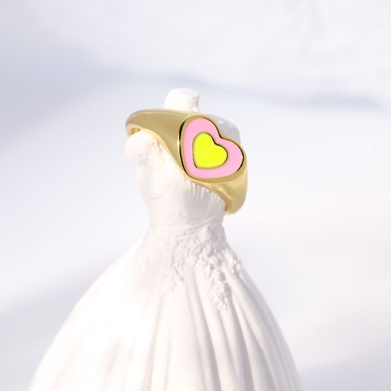 Mode Herzform Kupfer Offener Ring Emaille Vergoldet Kupfer Ringe 1 Stück