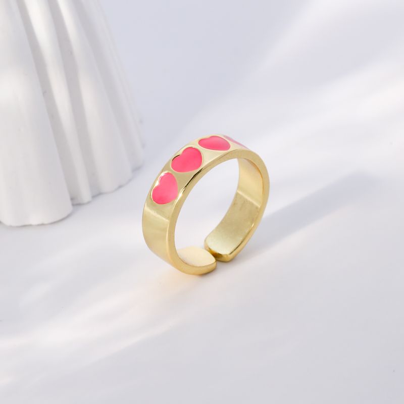 Fashion Heart Shape Copper Open Ring Enamel Gold Plated Copper Rings 1 Piece