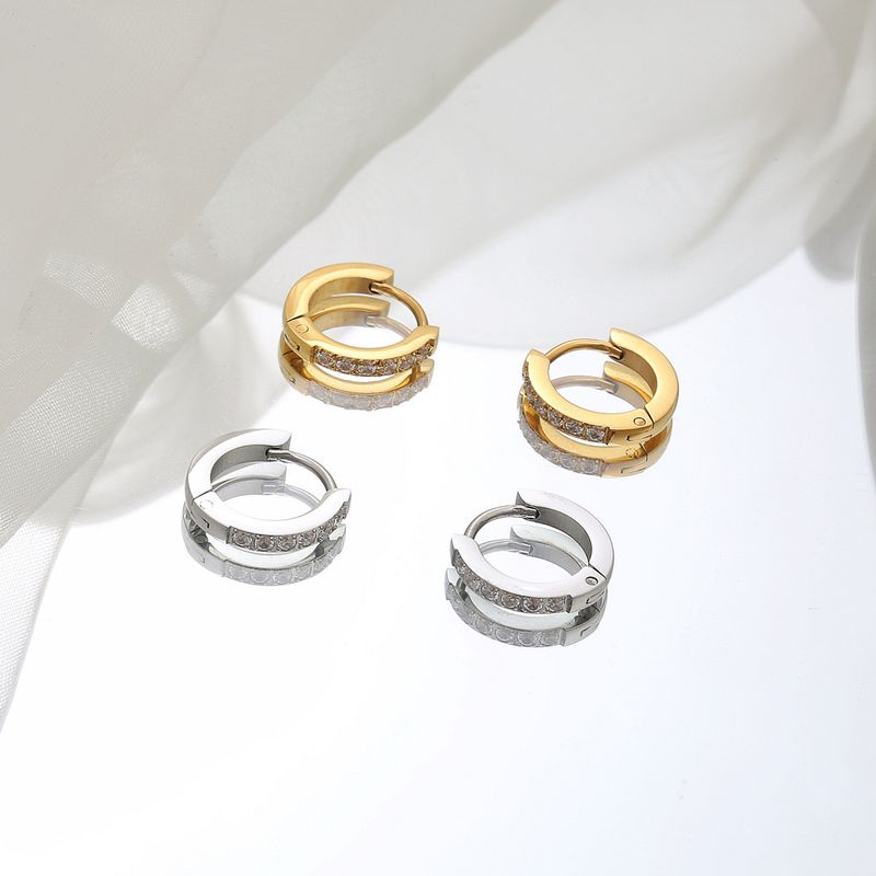 Fashion Geometric Titanium Steel Hoop Earrings Gold Plated Rhinestones Stainless Steel Earrings