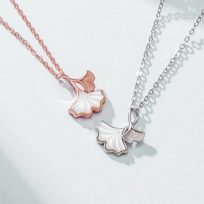 Simple Style Leaf Sterling Silver Necklace Inlay Shell 925 Silver Necklaces