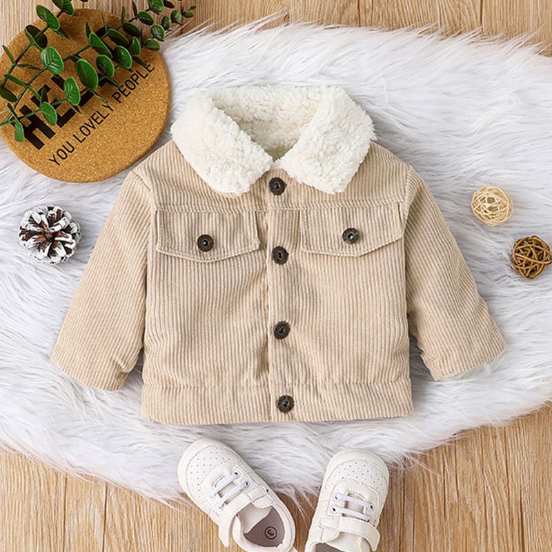 Fashion Color Block Polyester Button Fleece Jacket Baby Clothes