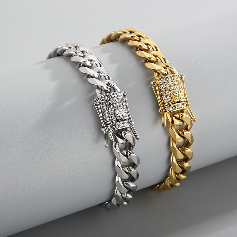 Fashion Geometric Titanium Steel Bracelets Inlay Rhinestones Stainless Steel Bracelets