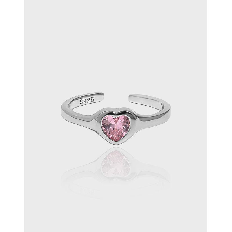 Moda Forma De Corazón Plata Esterlina Anillo Abierto Enchapado Embutido Circón 925 Anillos De Plata