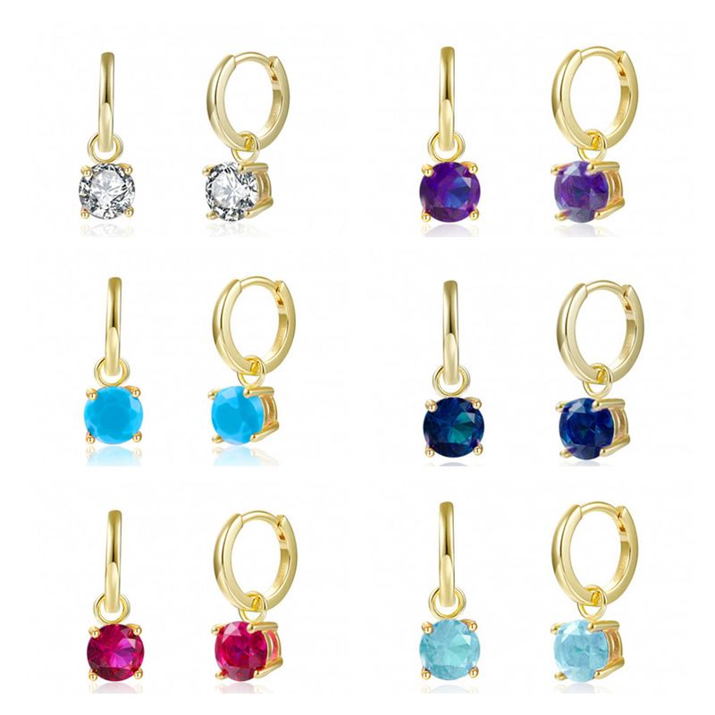 Mode Rond Le Cuivre Boucles D'oreilles Placage Incruster Zircon Boucles D'oreilles En Cuivre