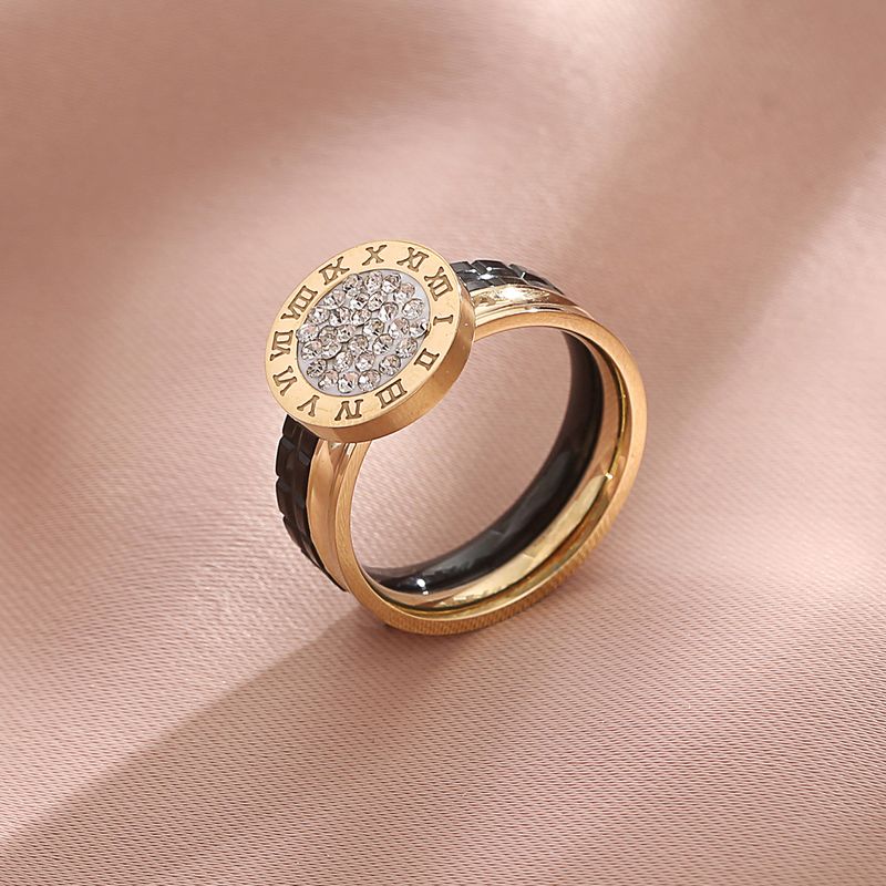 Vintage Style Letter Stainless Steel Inlay Zircon Rings