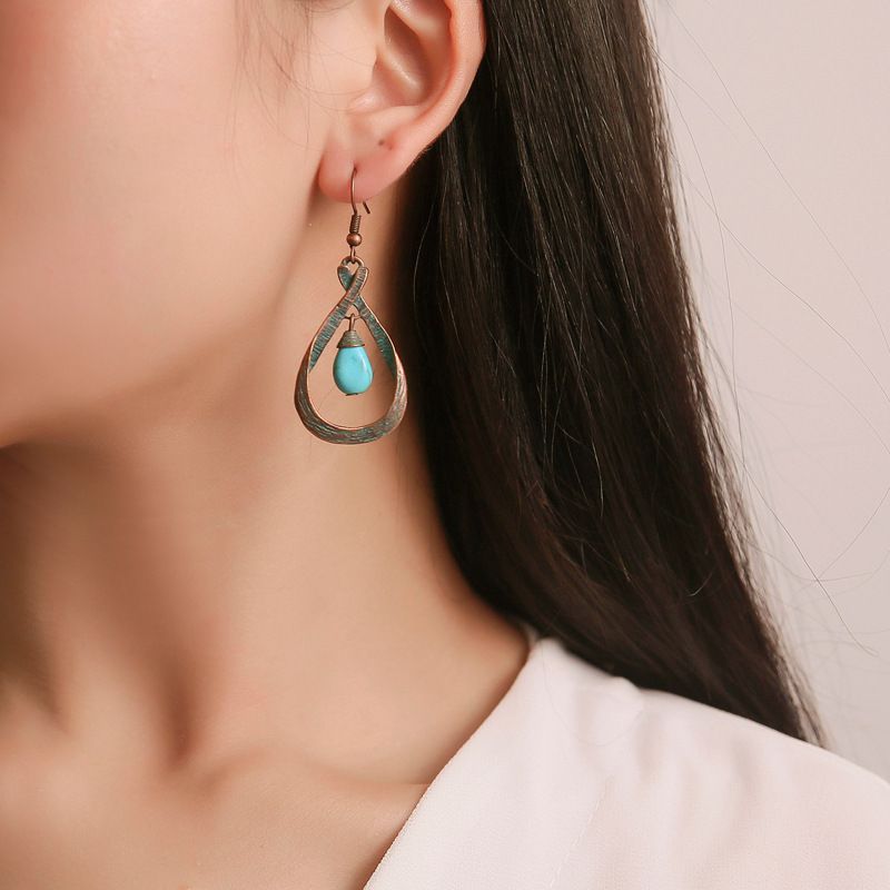 Bohémien Géométrique Alliage Placage Turquoise Femmes Boucles D'oreilles 1 Paire