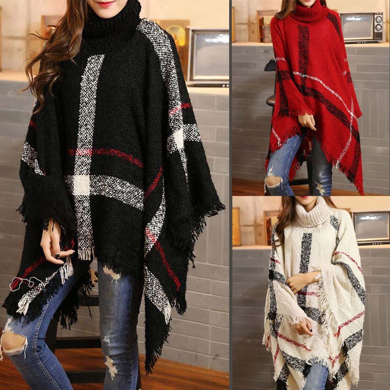 Women's Fashion Stripe Asymmetrical Pullovers Sweater Cloak