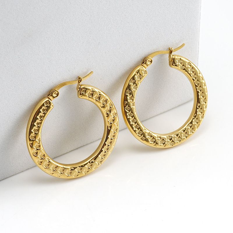 Fashion Round Gold Plated Stainless Steel Hoop Earrings