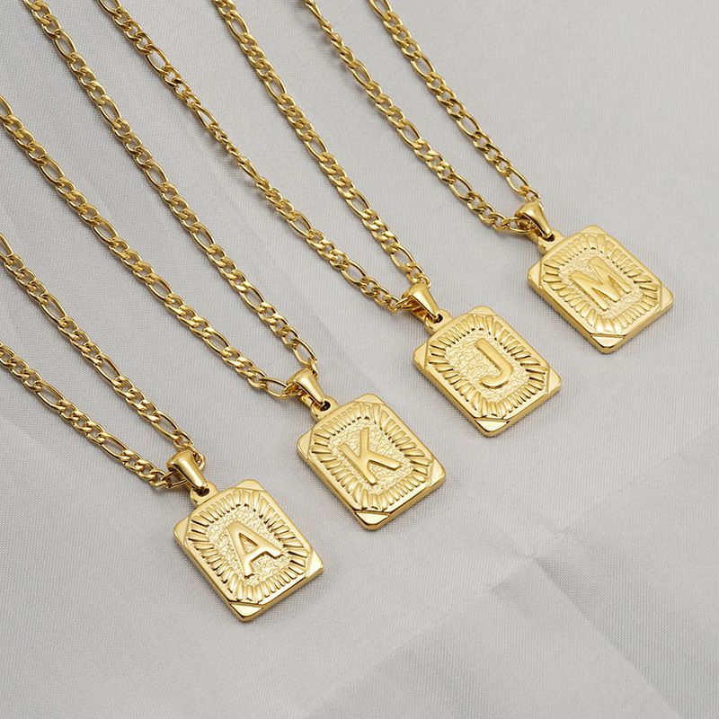 Fashion Letter Rectangle Titanium Steel Gold Plated Pendant Necklace